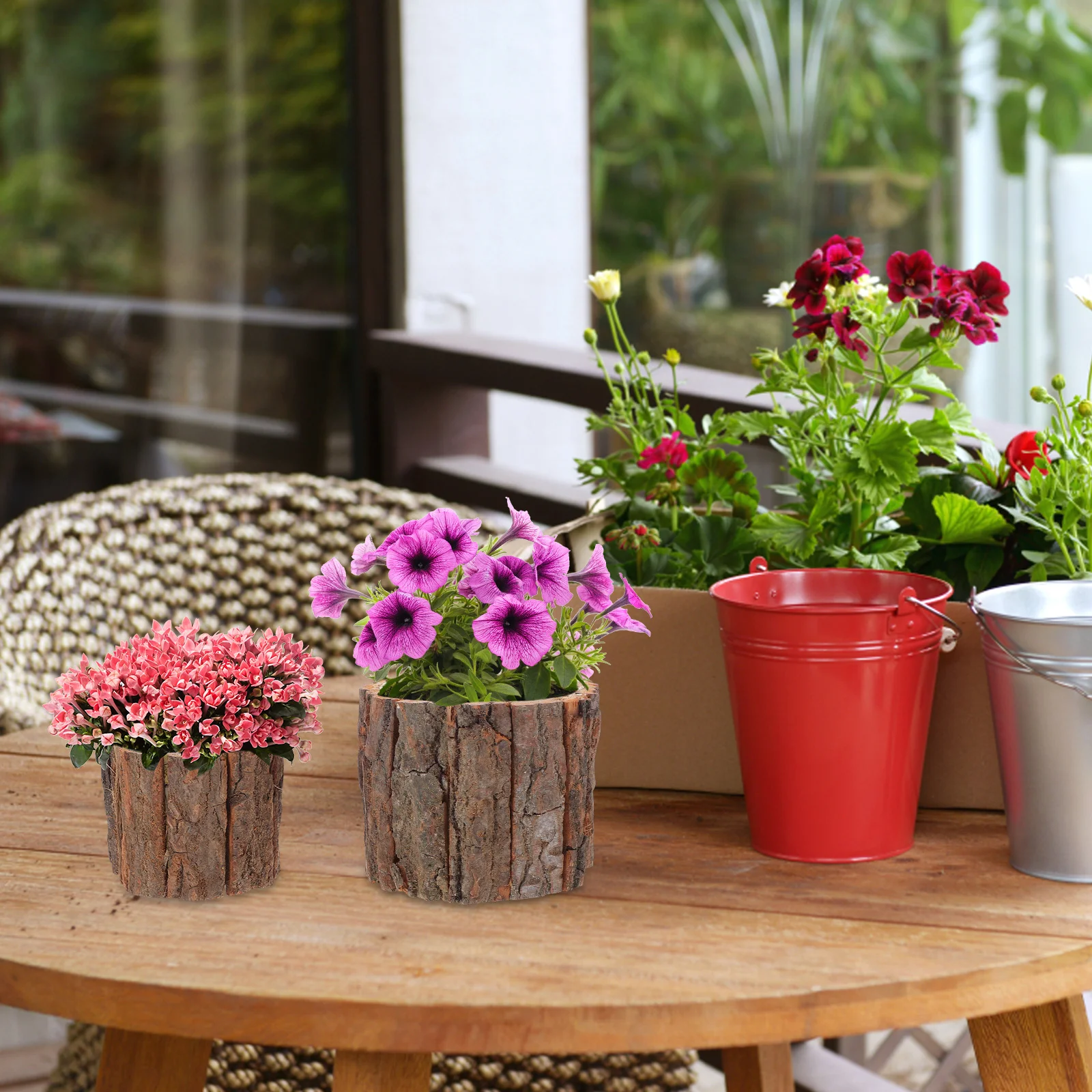 

2pcs Waterproof Flower Bucket Wooden Pot Log Plant Container Bonsai Planter Rustic Tree Stump Vase Home Garden Decor