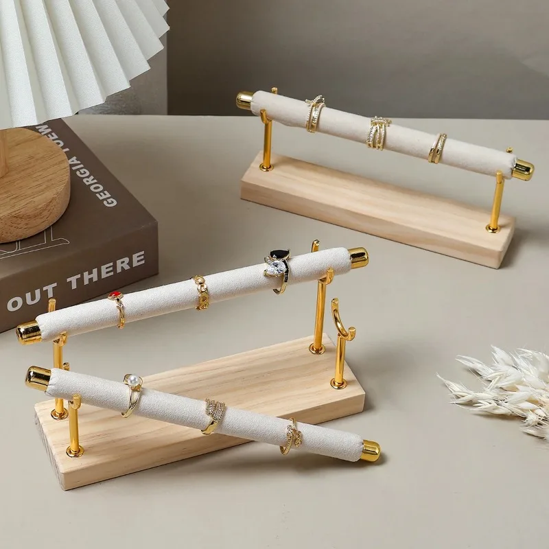 

1pcs Solid wood base ring display rack Sponge stick ring holder Multi layer ring storage and organization rack metal rack
