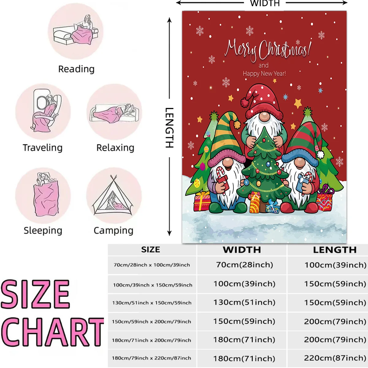 قطعة واحدة من بطانية الفانيلا بطباعة عفريت كرتونية لعيد الميلاد 230 جرام بأحجام متعددة، بطانية قيلولة غير رسمية ناعمة ومريحة، قابلة للغسل في الغسالة #2