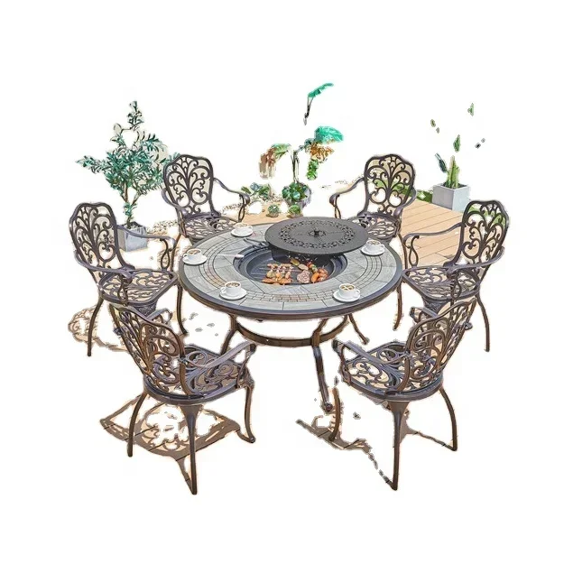 Classic Hot Sale Cast Aluminum Outdoor Patio Garden Furniture Table Set BBQ table bbq grill round table