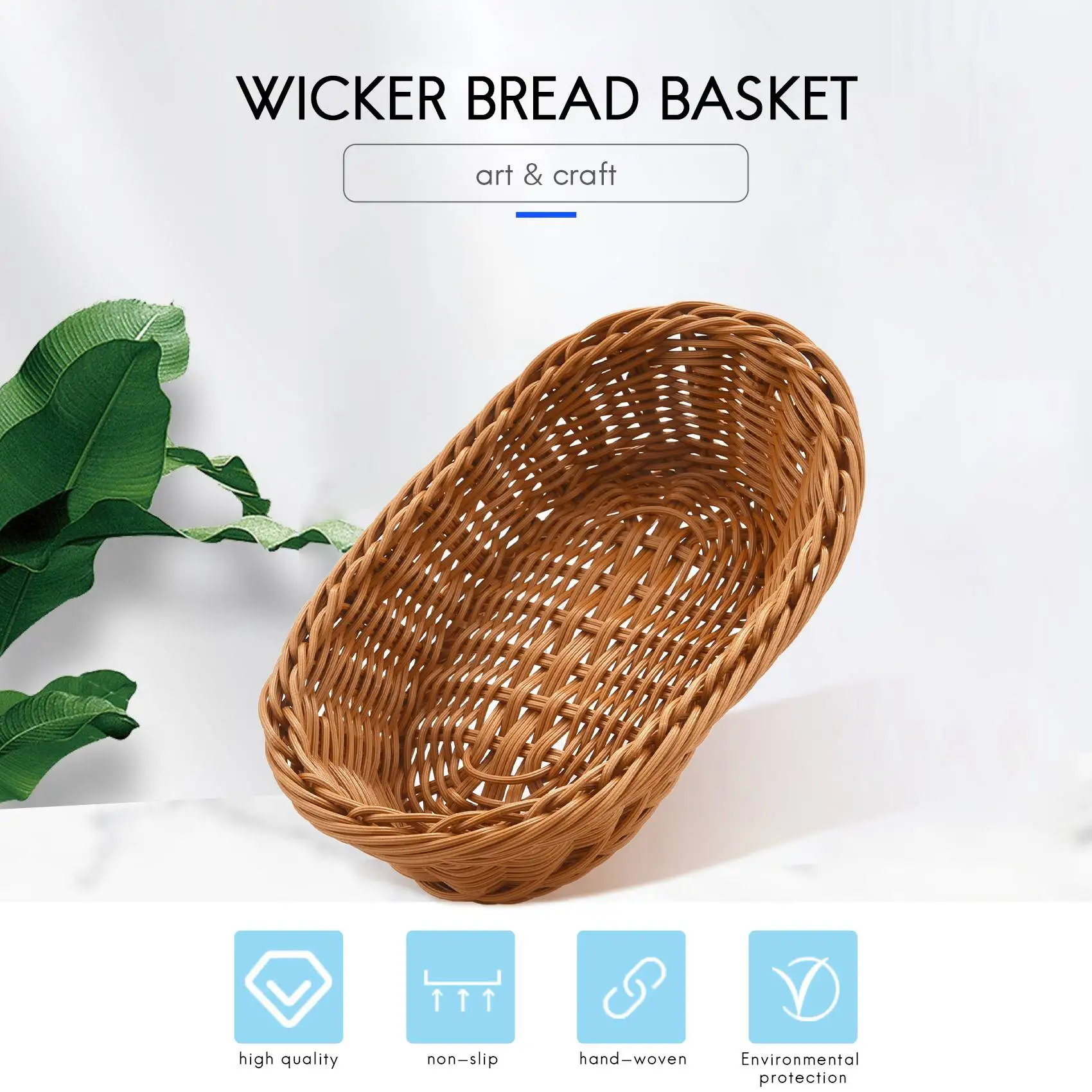 Oval Wicker Woven Bread Basket, 10.2Inch Storage Basket for Food Fruit Cosmetic Storage Tabletop and Bathroom