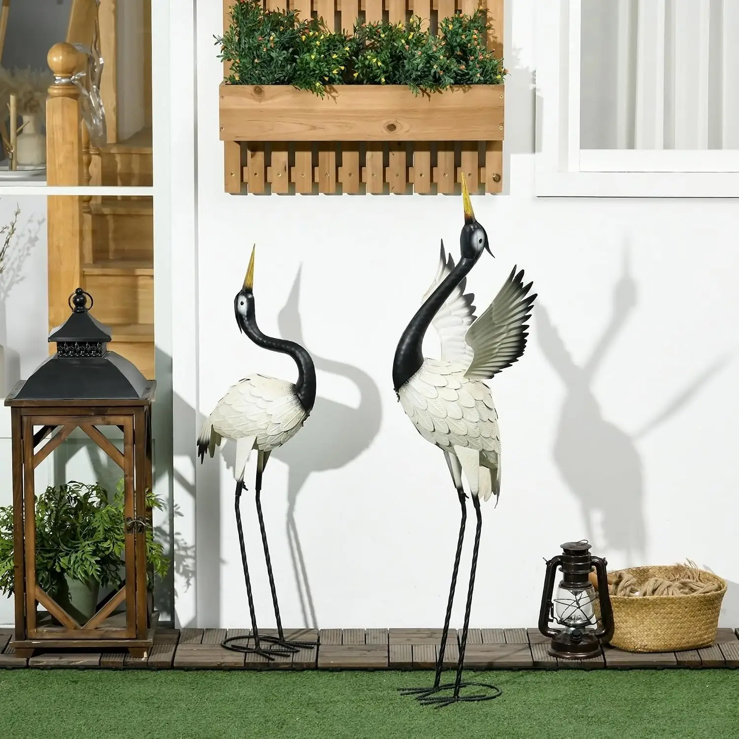 Set of 2 Metal Heron Garden Statues 35.5