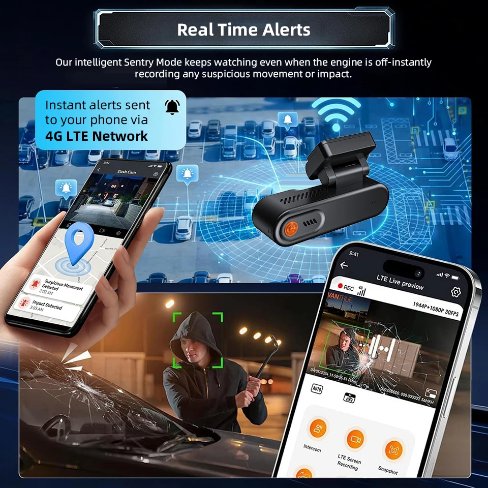 E-ACE 4G LTE DashCam With Built-in SIM Card Remote Live View 24/7 Parking Monitor GPS Track 2-Way Audio For Fleet Safety Monitor view 5