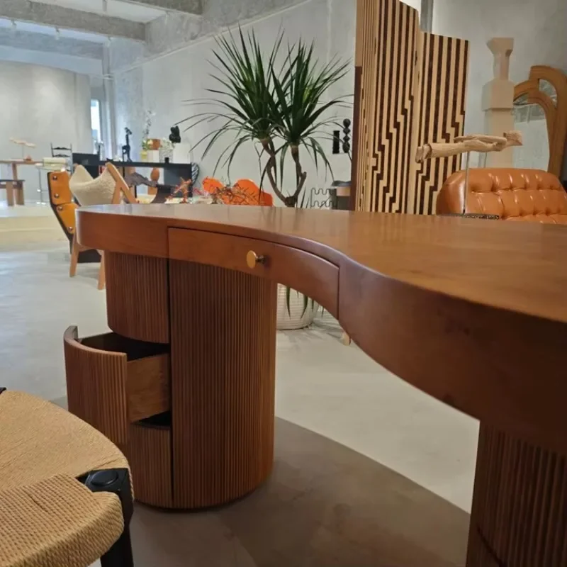 OEM Handcrafted Solid Wood Office Desk with Drawers Wave-like Art Desk Modern Style Household Design Boss Computer Table