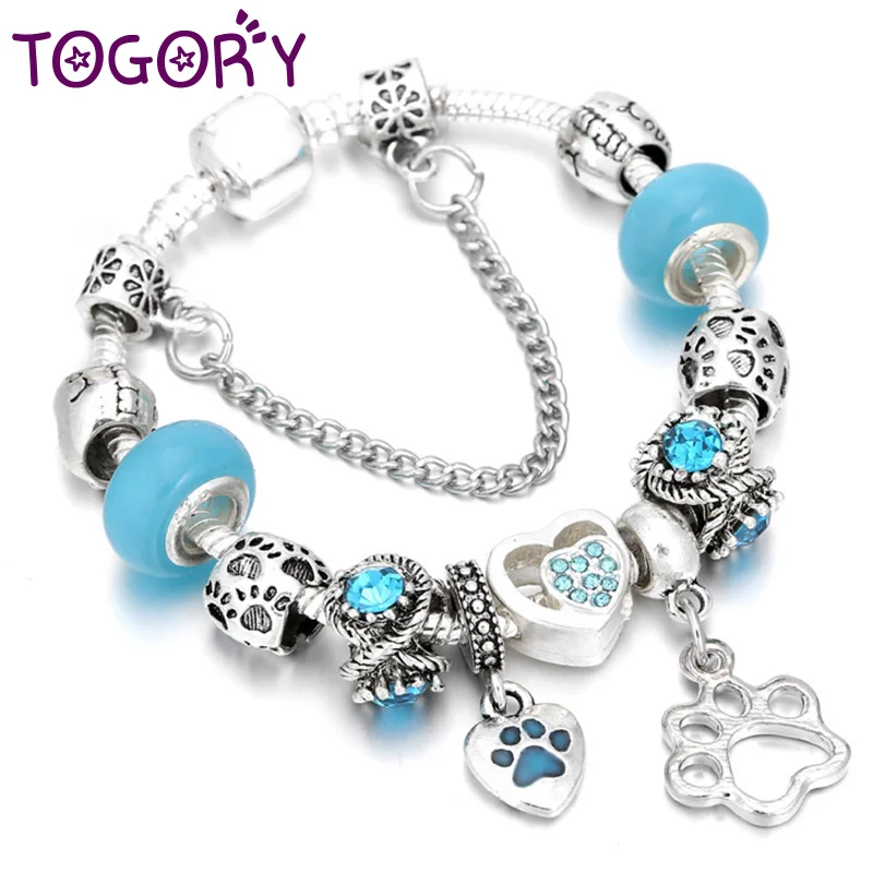 

TOGORY Silver Color Vivid Owl Beads Charm Bracelets & Bangles With Snake Chain Bracelets For Women Men Kid Crystal Jewelr