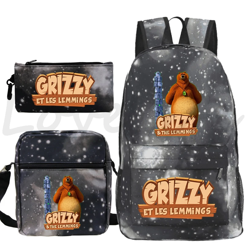 Imagem -05 - Conjunto Grizzy e Les Lemmings Mochila Estudante Bolsas de Escola Crianças dos Desenhos Animados Bookbag Meninos Meninas Mochila Diária Daypack Peças