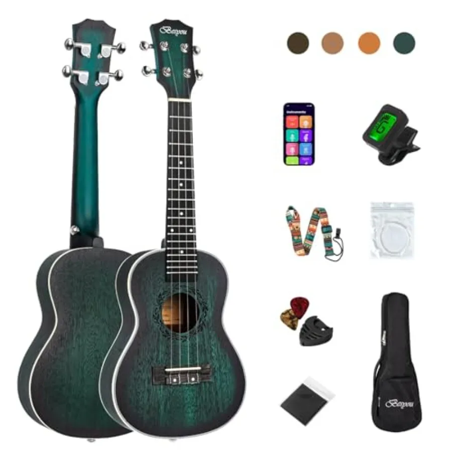 

23-дюймовое укулеле для начинающих и взрослых, деревянное концертное укулеле из красного дерева с тюнером, чехлом, ремнем, карбоновыми нейлоновыми струнами и медиаторами.