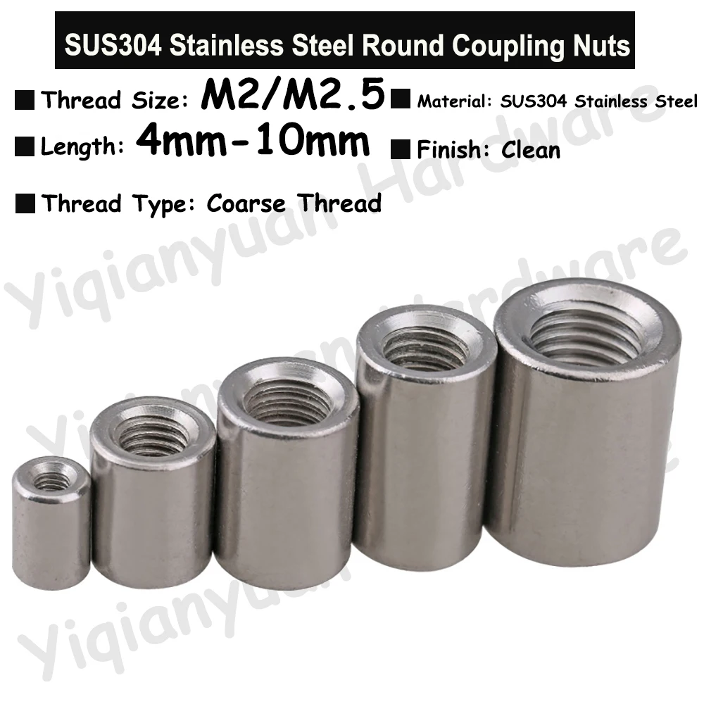 

8Pcs-10Pcs M2 M2.5 SUS304 Stainless Steel Extend Long Lengthen Round Coupling Nut Connector Joint Sleeve Nuts