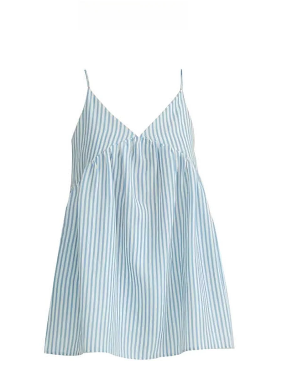

Blue Striped Loose Women's Tank Top V-Ne Midi Svel Summer Design Sense Aosphere Casual Comfortable Striped Vest