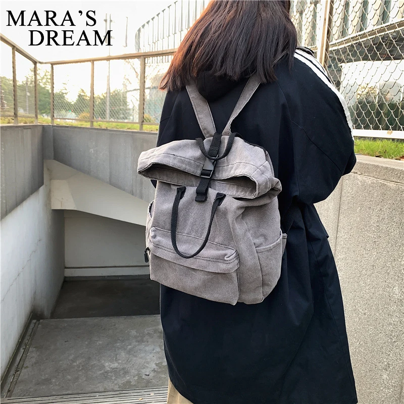 Mara\'s Dream Washed Canvas Bag Women Large Capacity Backpack Schoolbag Leisure Travel Backpack Unisex Couple Students School Bag