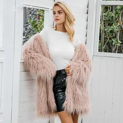 2023 New Winter Fall Women Fashion Long Faux Lamb Fur Coat , Korean Style Woman Clothes Thick Warm Fashion Elegant Coats