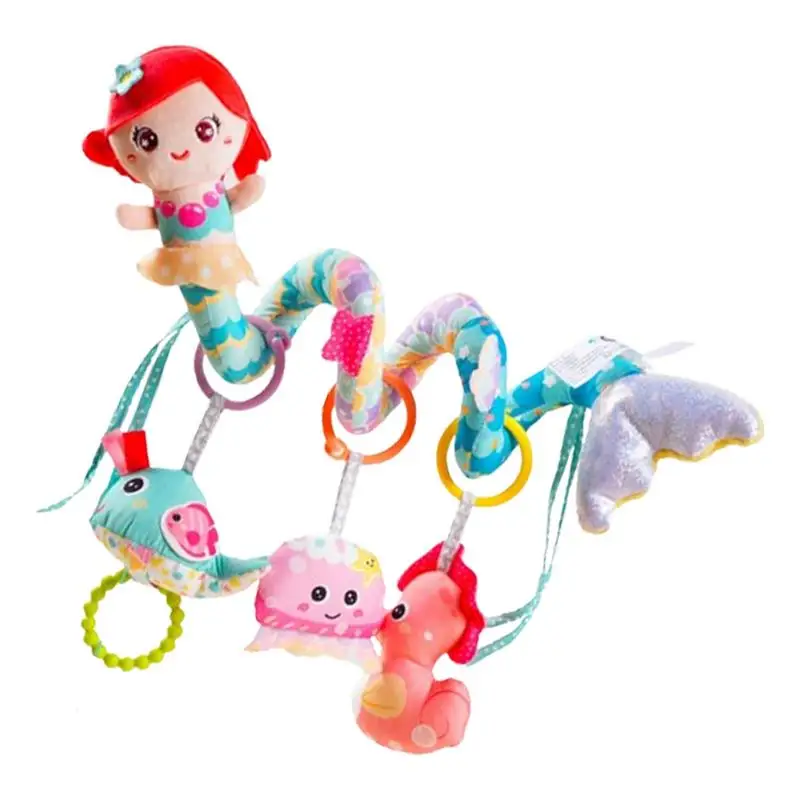 

Plush Crib Toy Mermaid Textured Play Activity Toy Textured Activity Plush With Music Box Rattles BB Squeaker For 0-3 Years Old