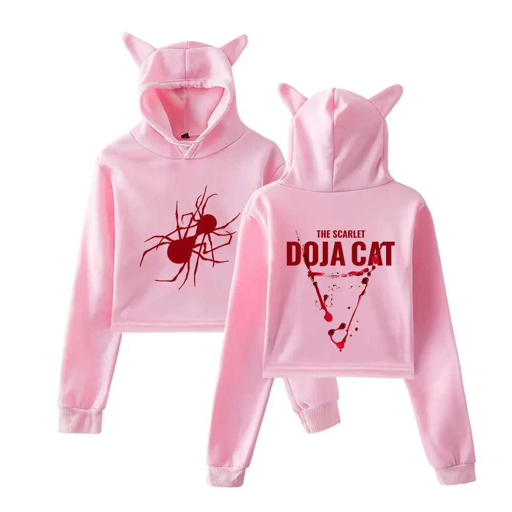 

Doja Cat The Scarlet Tour Crop Top Hoodie Women Streetwear Hip Hop Kawaii Cat Ears Long Sleeve Harajuku Cropped Sweatshirt