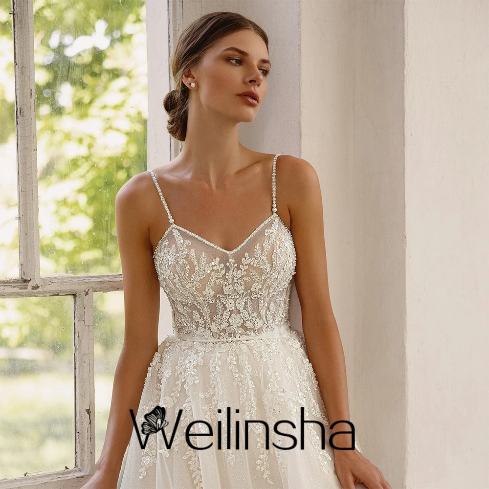 

Weilinsha Glitter Sequined Wedding Dresses Strapless Spaghetti Straps Fashion Sleeveless Bridal Gowns Empire Button Back Robe De