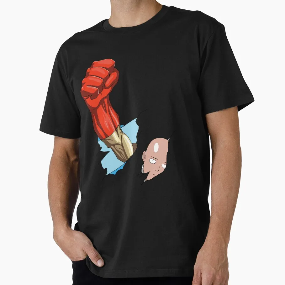 Punching through Sitama Superhero Anime Gift T-shirt One Punch Man Manga Print Graphic Clothes All Size Tops S-6XL