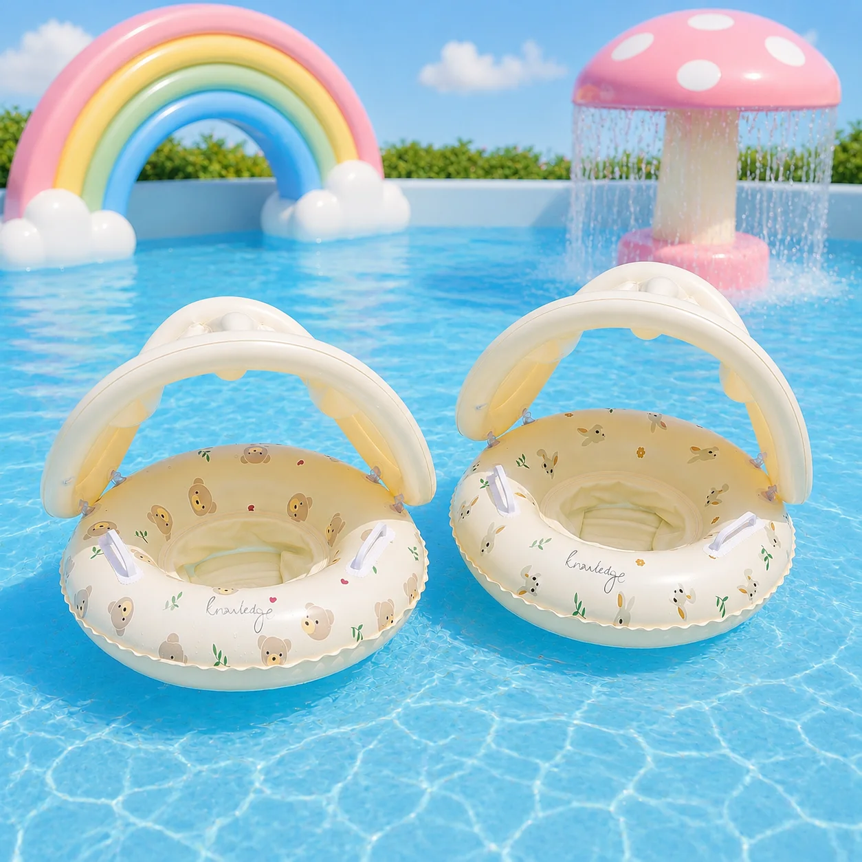 1pc Inflatable Pool Float with Canopy Sun Shade Swim Seat Ring Lounge Float Water Hammock Chair with Handles Pool Beach Float