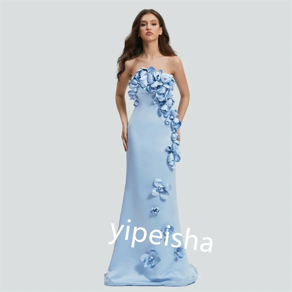 Robe de sirène froncée à fleurs en jersey, robes longues sans bretelles, robes de célébrités, élégante, exquise, haute qualité, sexy, décontractée, kle, mode