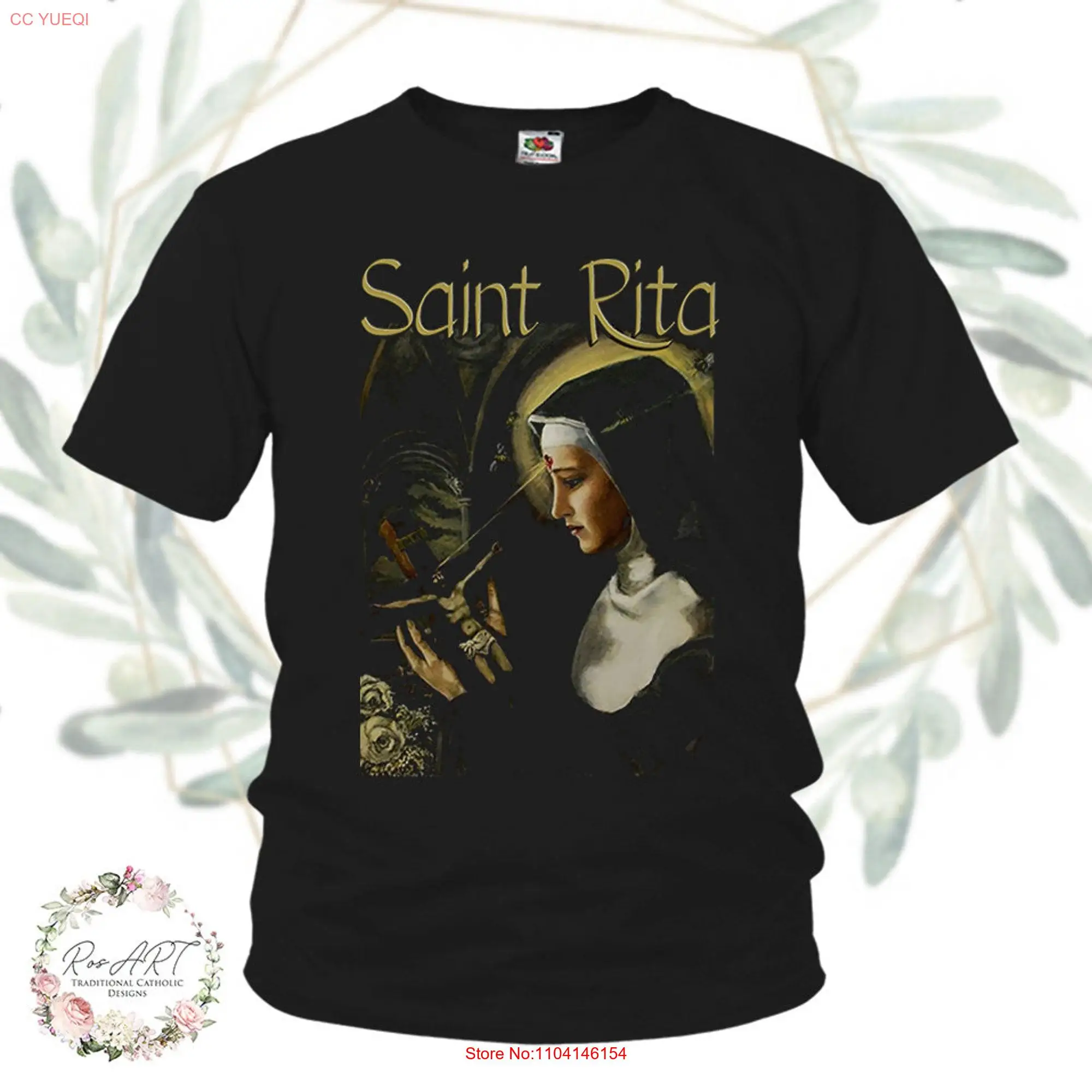 Saint Rita of Cascia v2 T SHIRT TEE Black Jersey Catholic Vintage Apparel DTG Print All Sizes S to 5XL