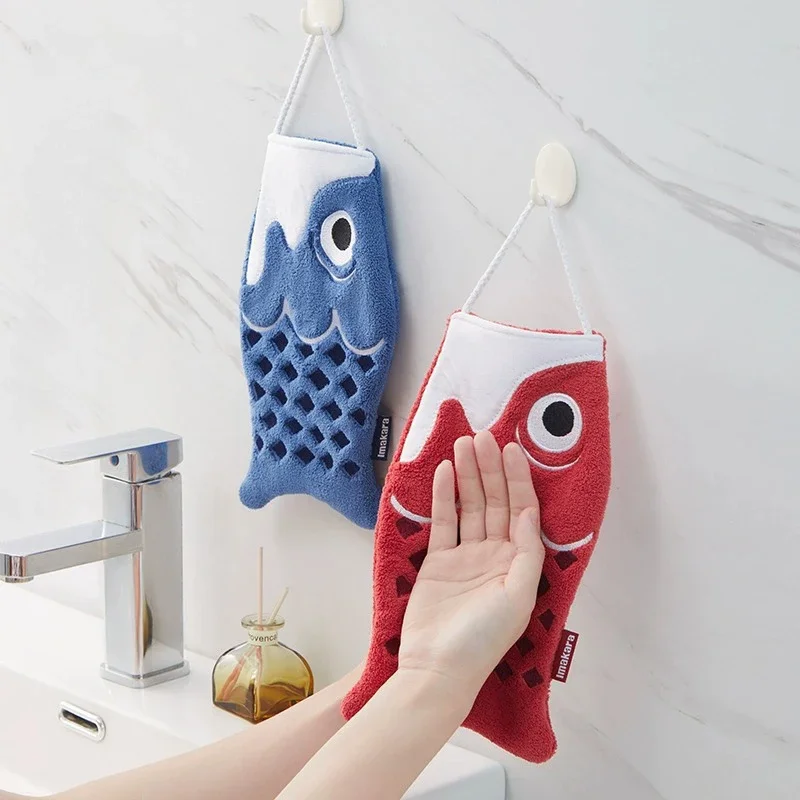 1pc Cartoon Koi Hanging Handkerchiefs for Home Bathroom Children's Super Absorbent Kitchen and Home Square Soft Handkerchiefs