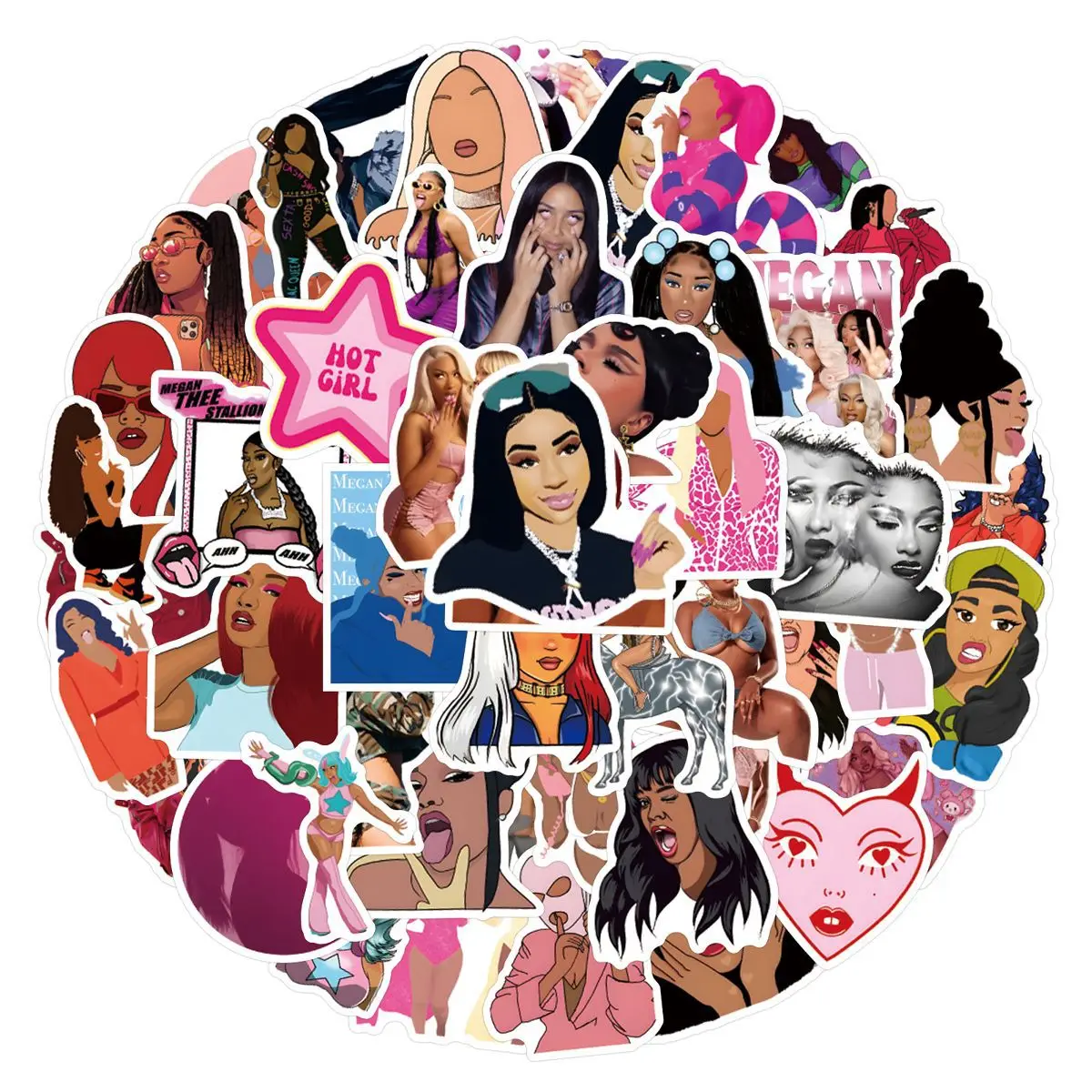 55pcs Megan Thee Stallion Decorative Stationery Cup Computer Waterproof Sticker