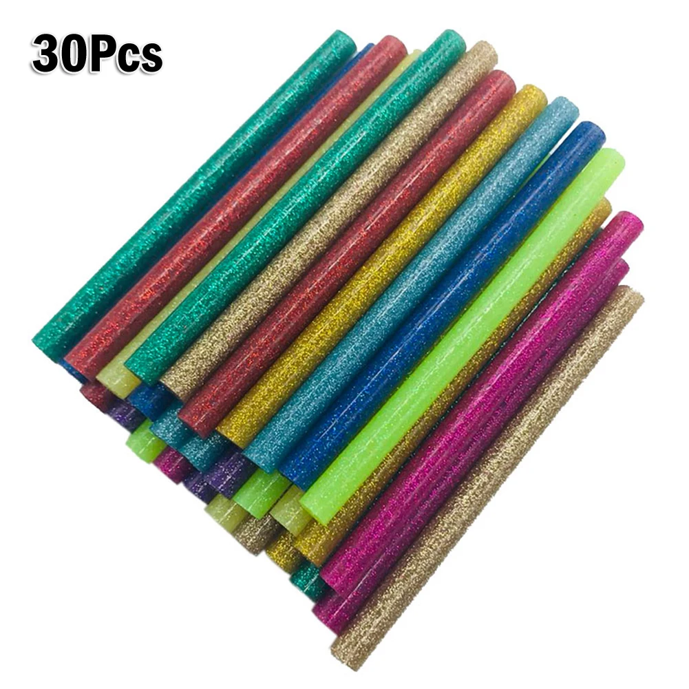 30Pcs Hot Glue Sticks Glitter Glue Sticks Colored Hot Melt Glue Repair 7×100mm For Electric Glue Gun Craft Chopping Board