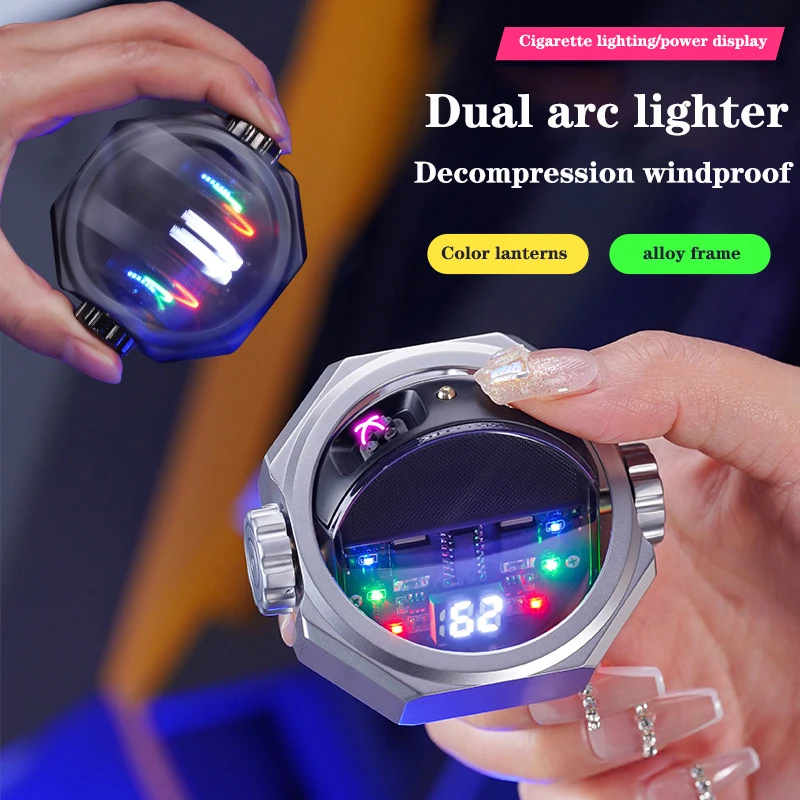 Creative Hot Style Lantern Double Arc Lighter Decompression Gyro Charging Smart Power Display Smoking Accessories Men/Women Gift