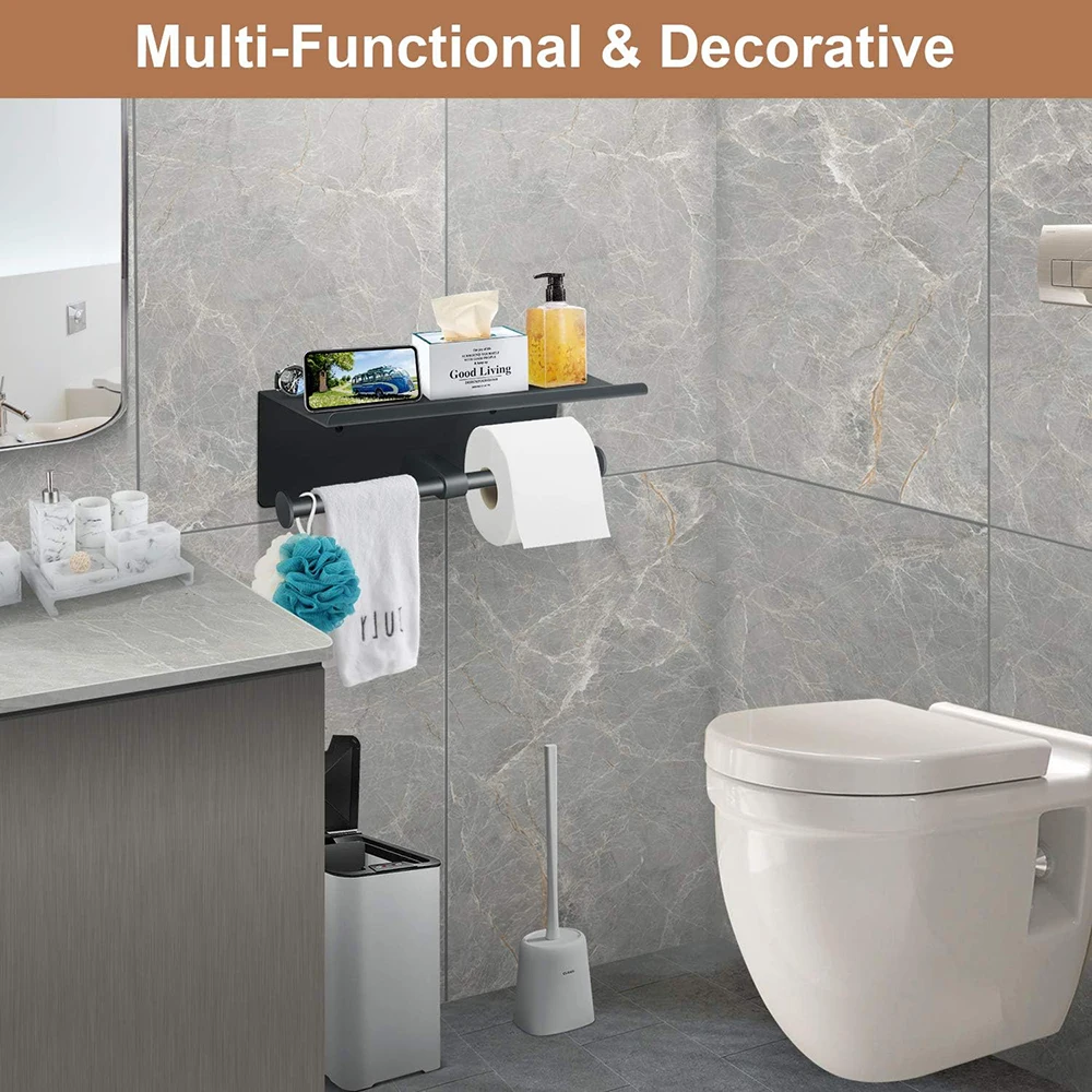 حامل ورق تواليت مزدوج مزدوج كبير حامل مناديل من الفولاذ المقاوم للصدأ مع حامل جداري للهاتف لحمام الحمام