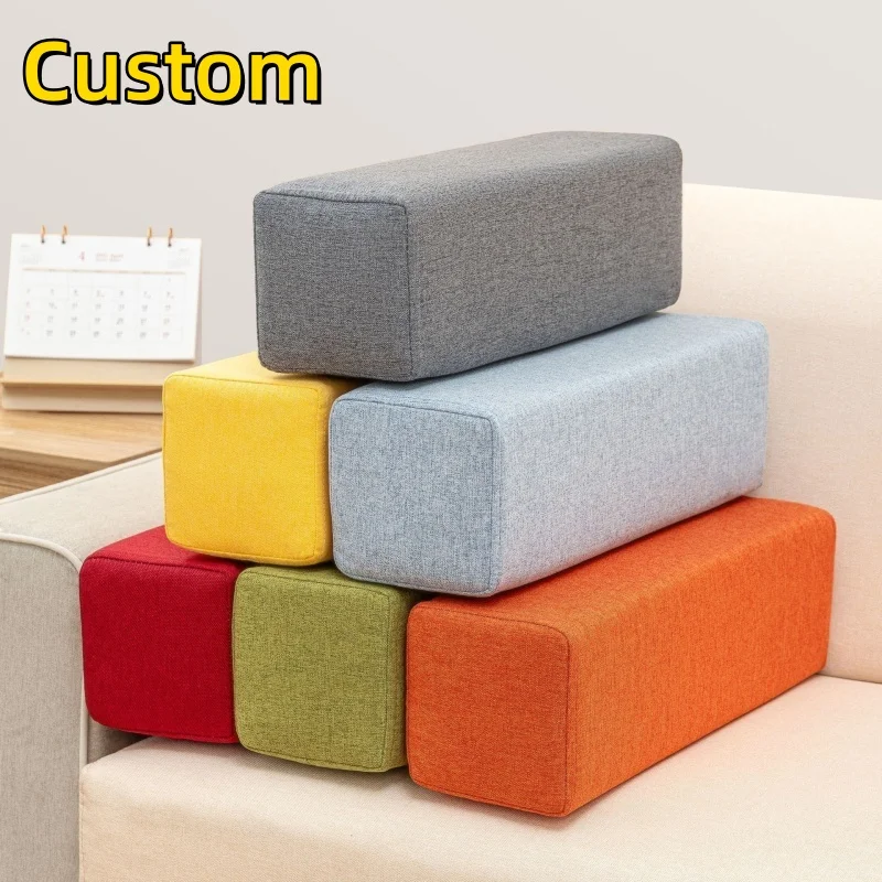 Custom Sofa Armrest Pillow Cotton Linen Hand Cushion Long Cuboid Stereoscopic Pillows Sofa Armrest Pad Window Balcony Backrests
