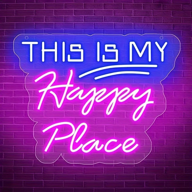 This is My Happy Place Neon Wall Decoration, LED Neon Lights USB Powered Suitable for party, office, kids room, birthday party,