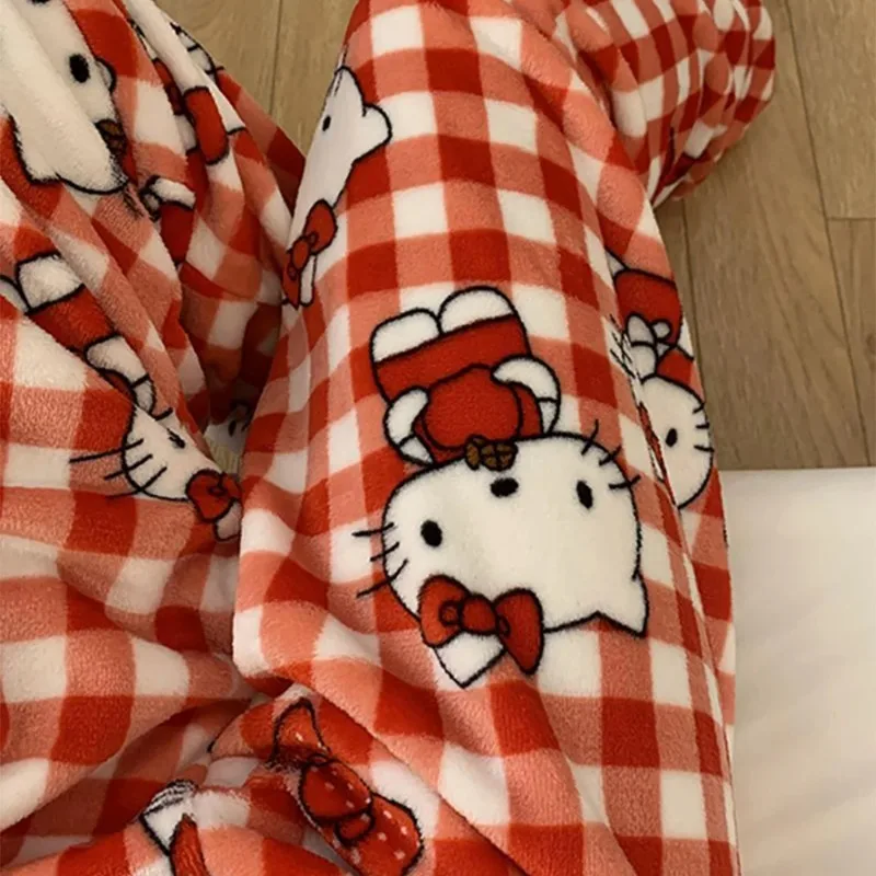 Sanrio Hello Kitty flanella pigiama donna Kawaii lana Cartoon Casual casa pantaloni autunno e inverno abbigliamento donna ragazza regalo