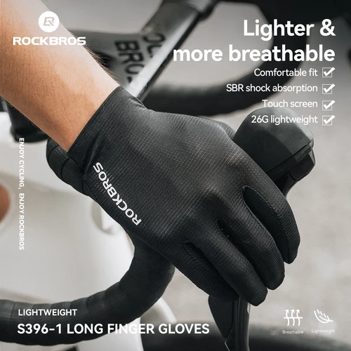 ROCKBROS guantes de ciclismo SBR absorción de golpes guantes de bicicleta de dedo completo sin costuras antideslizantes transpirables guantes de montar a prueba de viento