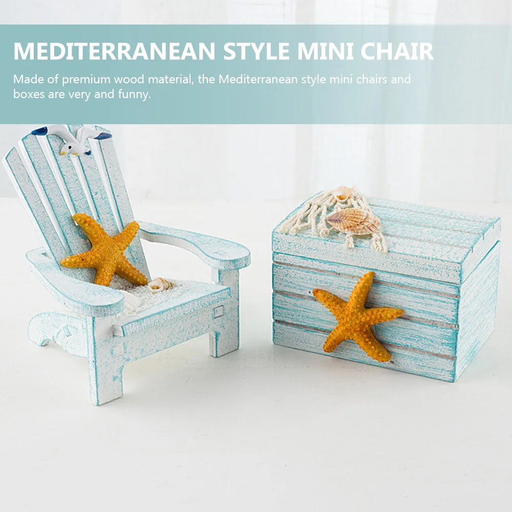 

1Set Mini Wood Beach Chair Set Mediterranean Style Decorative Ornament for Home Desk Shelf Display Gift Room Decor