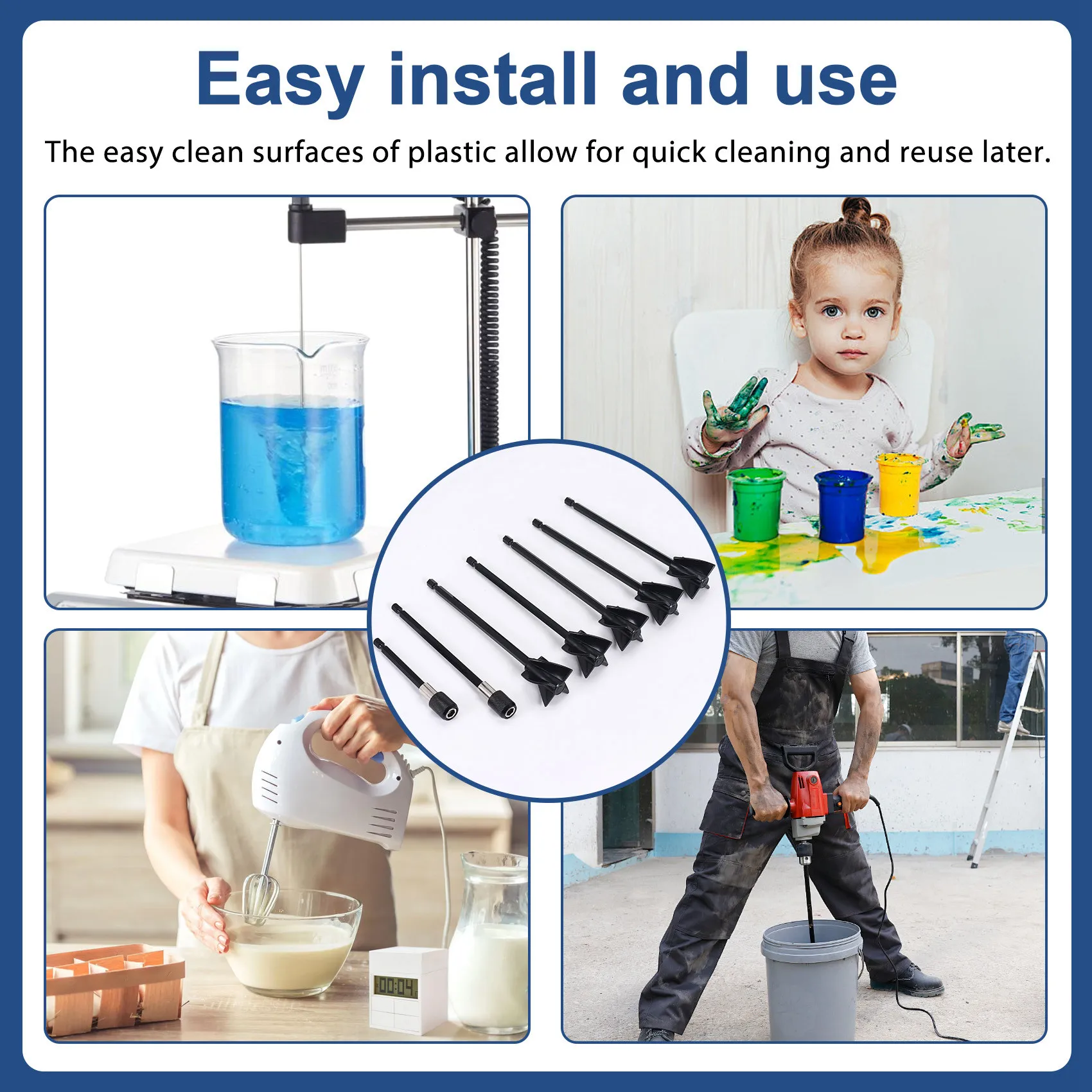 A77K 5Pcs Resin Mixer Paddles with 2 Extension Rods, Epoxy Mixer Attachment for Powerful Mixing, Reusable Paint Mixer