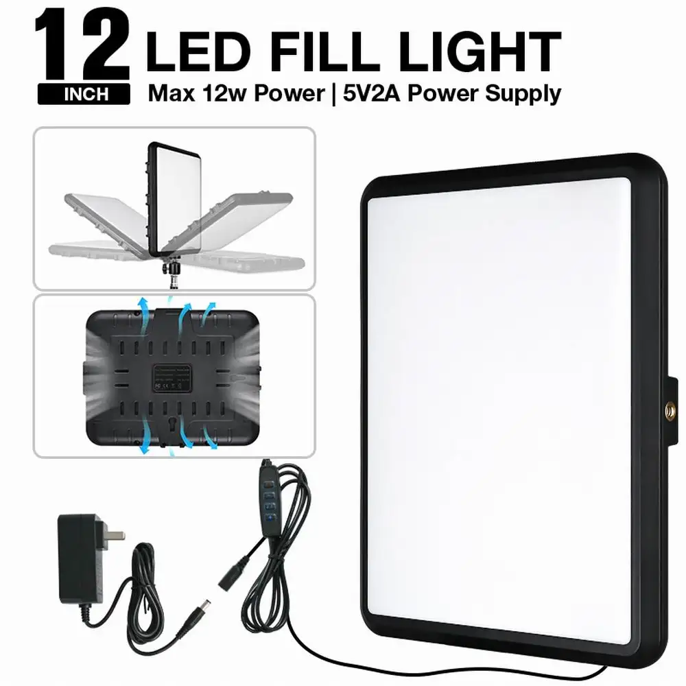 8/12 Inch Light Panel with 360 Rotation Ballhead LED Fill Light Lamp Live Streaming Photography Lighting 2800-7000K