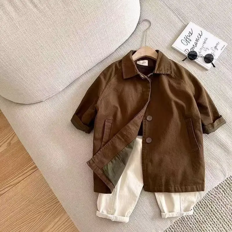 

Children's Trend Coat Spring and Autumn 2026 New Boys' and Girls' Medium to Long Length Casual Coat Pure Cotton 90-140CM