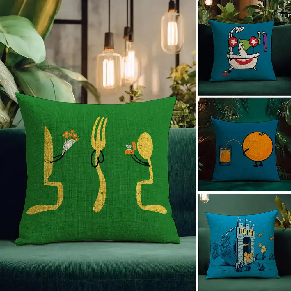 Artist Chow Hon Lam Cushion Cover Natural Linen Pillowcase Set Cushion Cover for Sofa Bedroom Chair