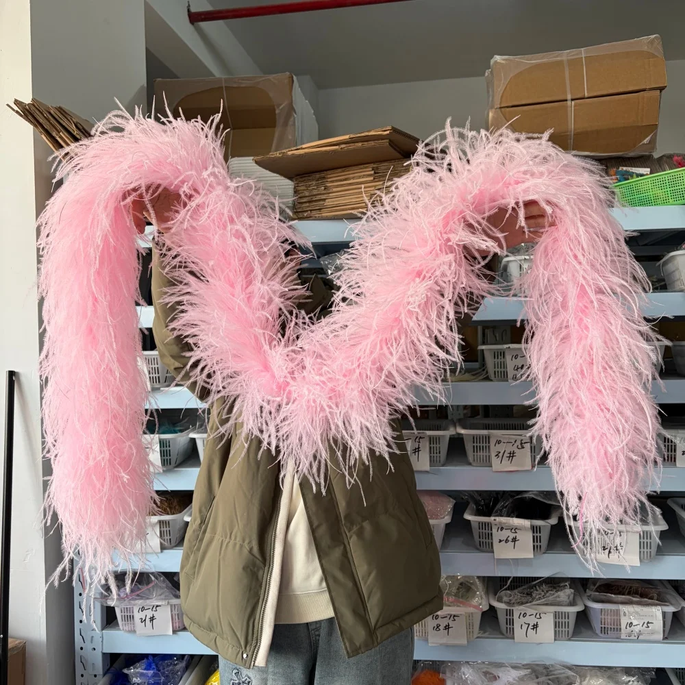 2M Light Pink Ostrich Feather Boa Shawl 2-10ply High Quality Ostrich Plumas Scarf Feather Trim Dress Shirt Top Decoration Crafts