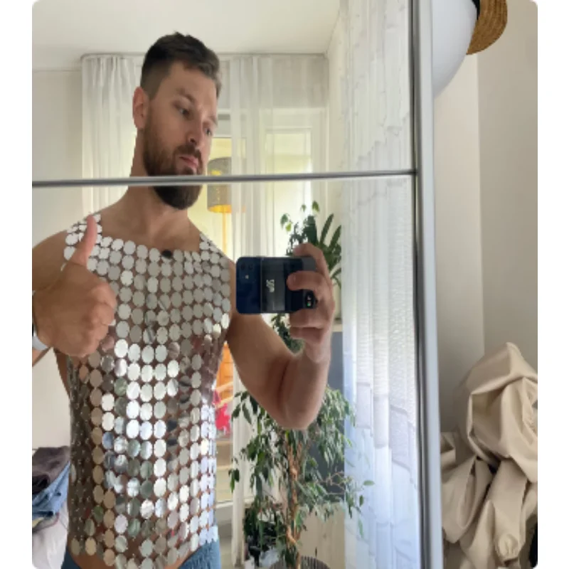 Unisex Metall-Ketten-Top Gold Silber Durchsichtiges Rückenfreies Crop-Top Rave Club Party Körperschmuck Einheitsgröße – Detail 5