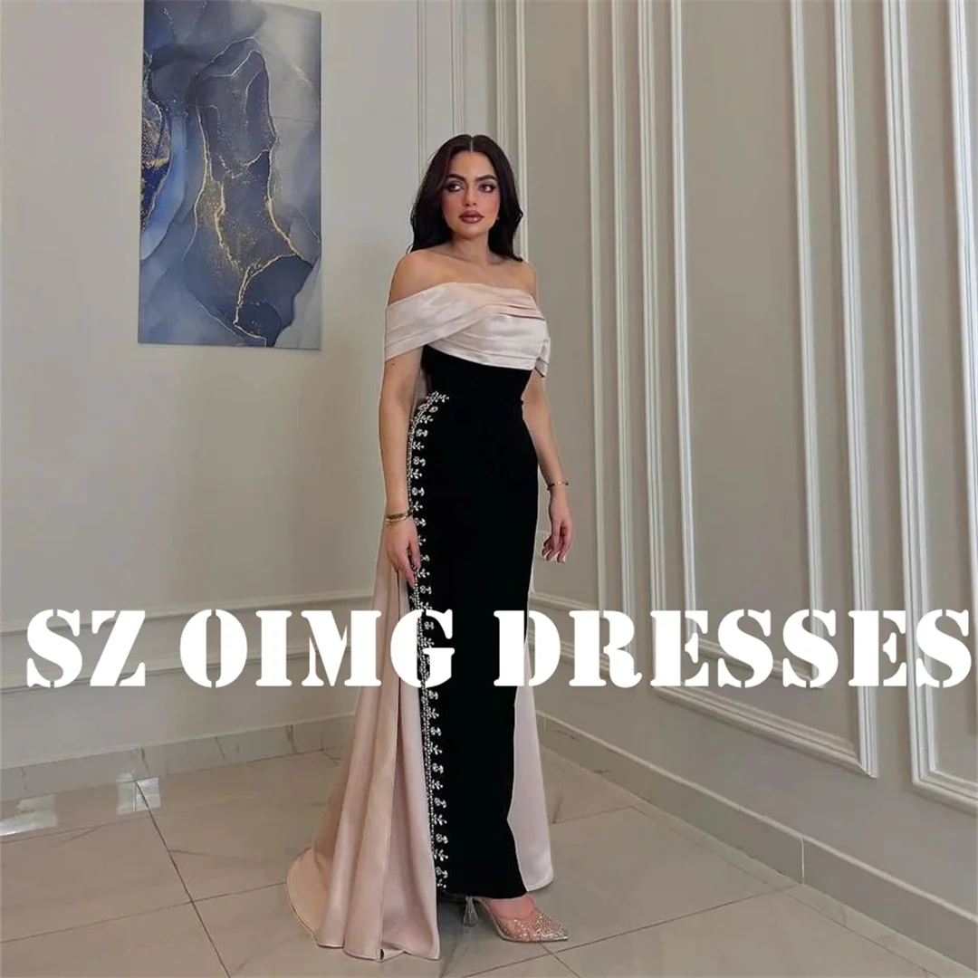 OIMG New Design Strapless Rhinestones Prom Dresses Saudi Arabic Women Satin Cape Mermaid Evening Gowns Formal Party Dress