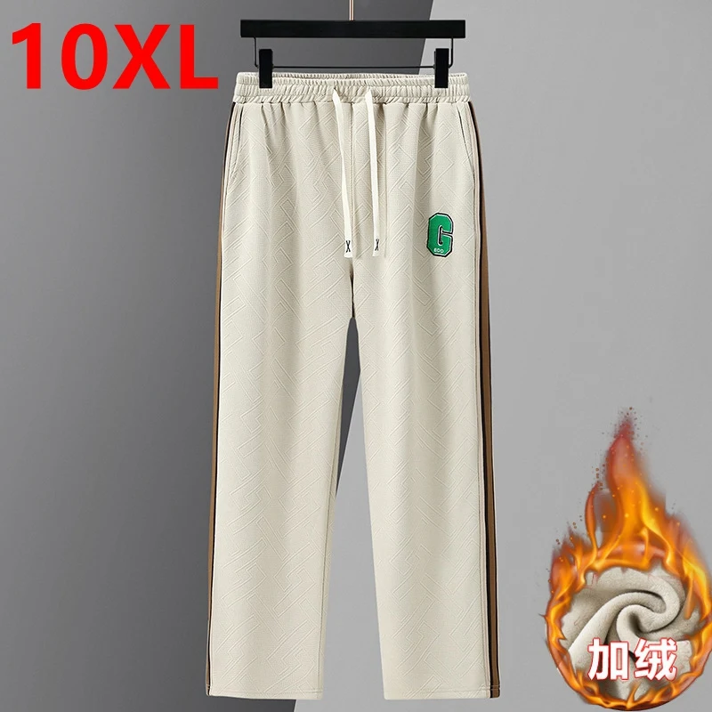 Winter men's new style with plush casual middle-aged handsome warm trendy jacket plus size sports pants 10xl 160kg joggers pants