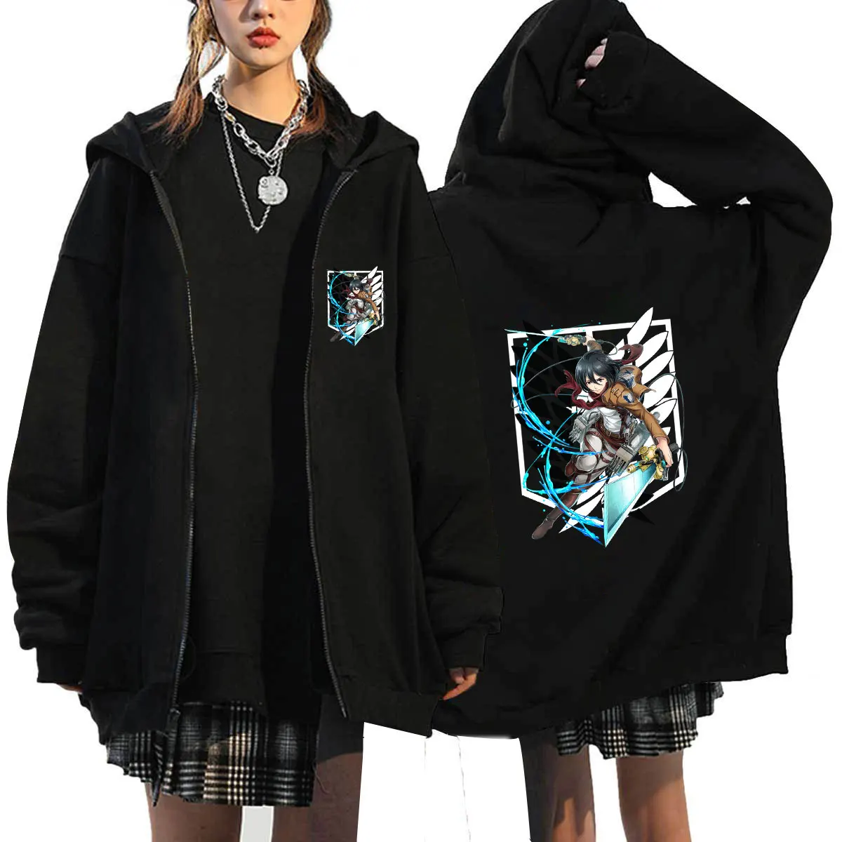 

2024 NEW Harajuku Hoodies Unisex Attack on Titan Anime Printed Hoodi Zipper Cardigane Fashion Casual Sweatshirt