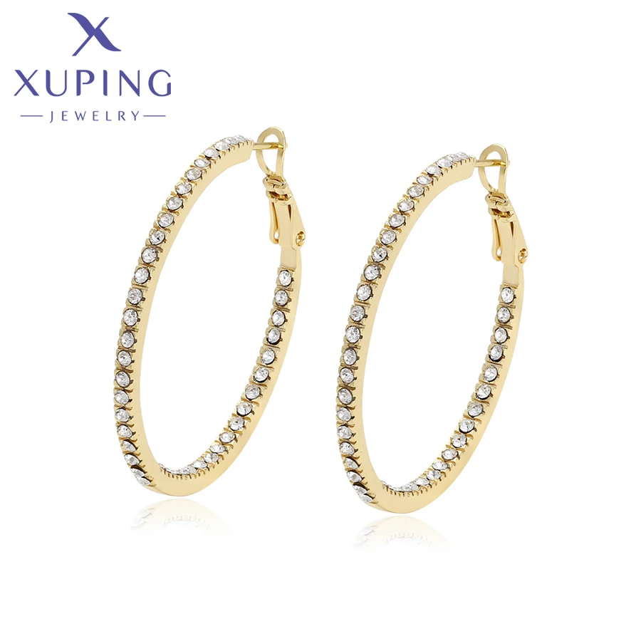 Xuping Jewelry New Arrival Round Cерьги Light Gold Color Hoop Crystal Earrings for Women Girl Party Gift X001013919