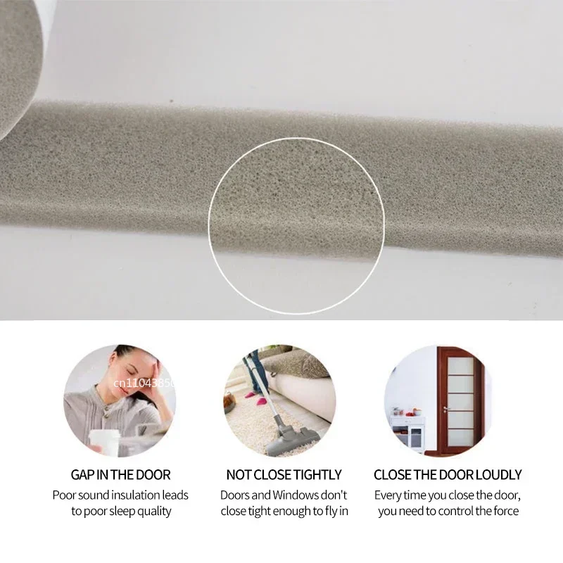 200cm/roll Door Window Sealing Strips Self-Adhesive Sound-Proof Door Window Gap Foam Noise Insulation Dust-proof Tape