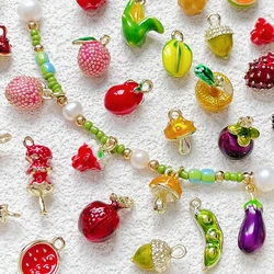 6pcs Strawberry Lychee Mushroom Papaya Pendant Diy Handmade Jewelry Bracelet Necklace Beaded Accessories Materials Charms