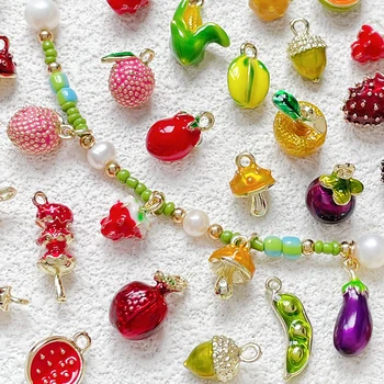 6pcs Strawberry Lychee Mushroom Papaya Pendant Diy Handmade Jewelry Bracelet Necklace Beaded Accessories Materials Charms