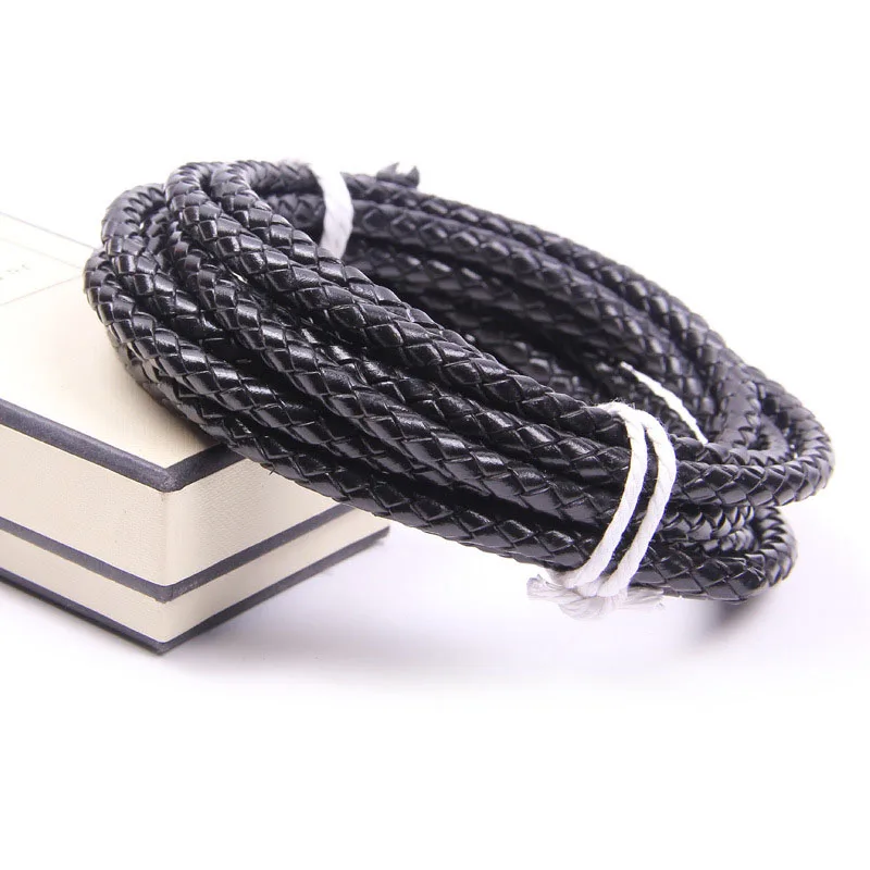 1meter 3/4/5/6/8mm Round Braided Genuine Leather Cords Vintage Black Coffee Leather String Rope for Bracelet Jewelry Making