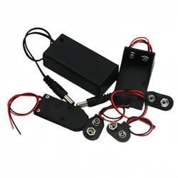 1pcs 9 volt Box Pack Power Toggle Black 9V Battery Holder I/T Type Battery Clips Connector Buckle with ON/OFF Switch,DC5.5 Plug