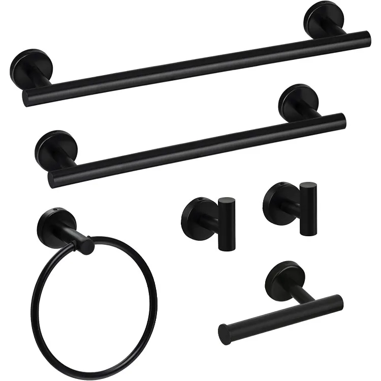 6-Piece Matte Black Bath Accessories Set Wall Mount includes 17/23