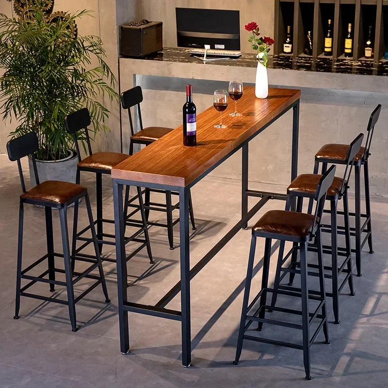 Customized industrial style bar table for home living room wall small bar bar iron solid wood high table and chairs