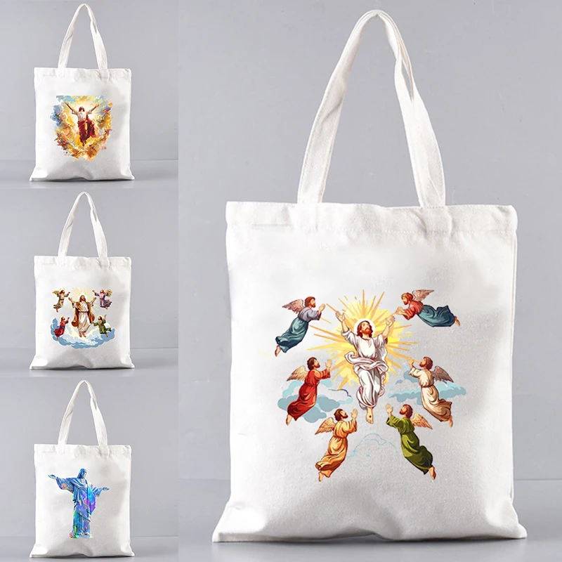 Jesus Canvas Shoulder Bags Large Capacity Travel Tote Bag Reusable Shopping Supermarket Bag Multipurpose Handbag Christian Gifts